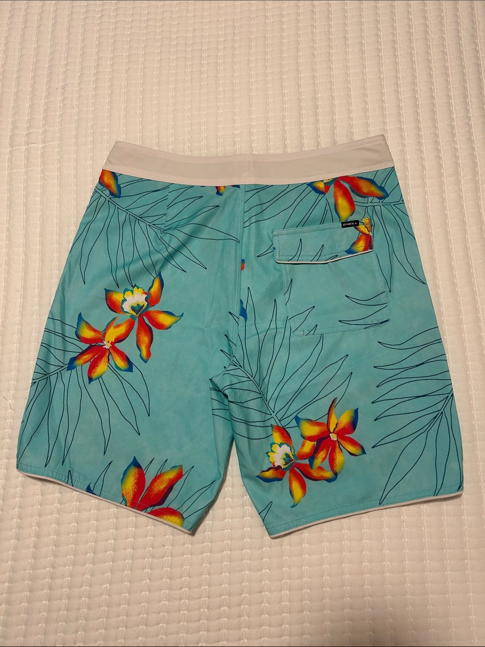 O'Neill Turquoise Floral Board Shorts with Orange Accents 32” waist - Picture 4 of 9